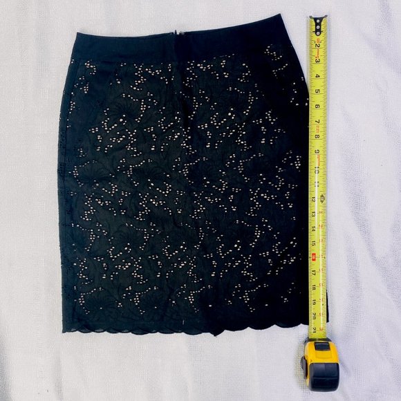 Eyelet Lace Black Pencil Skirt with Pockets EUC Midi Ann Taylor Brand - Picture 6 of 13